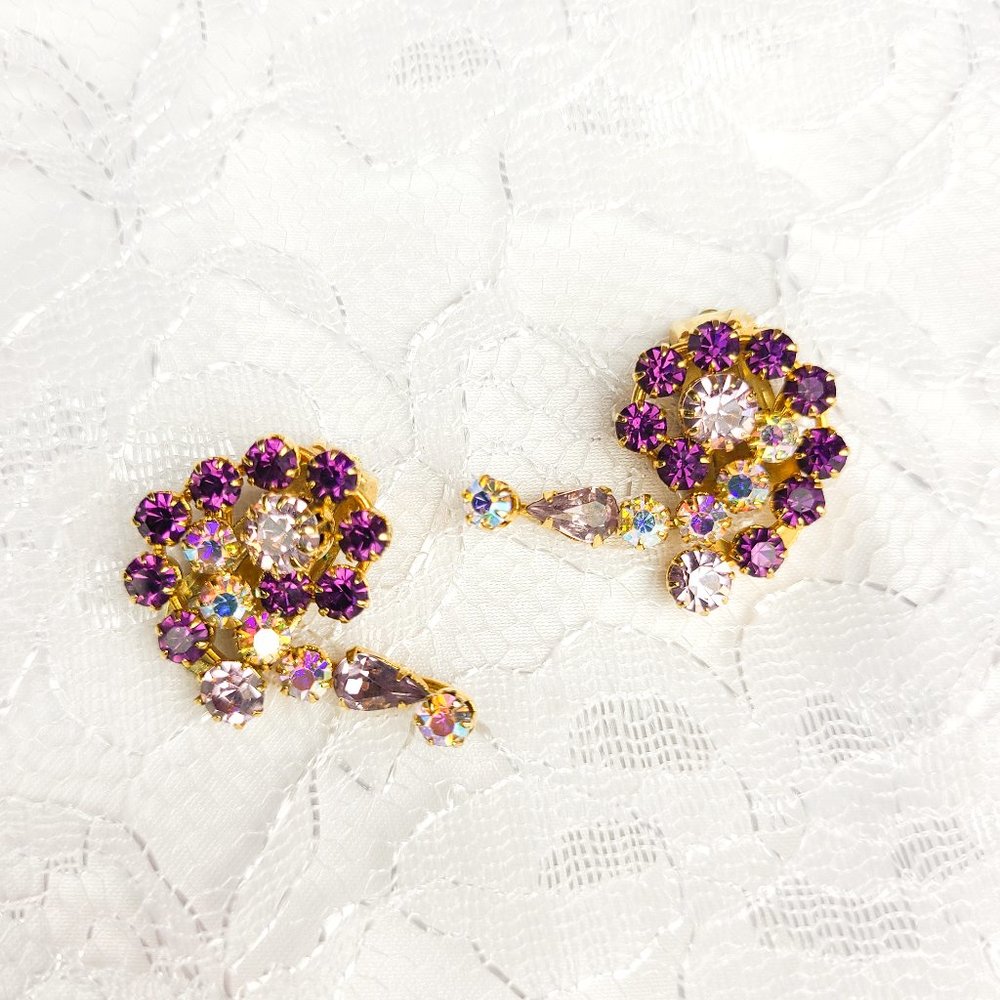 Vintage 50s Karu Arke Inc clip on purple swirl earrings